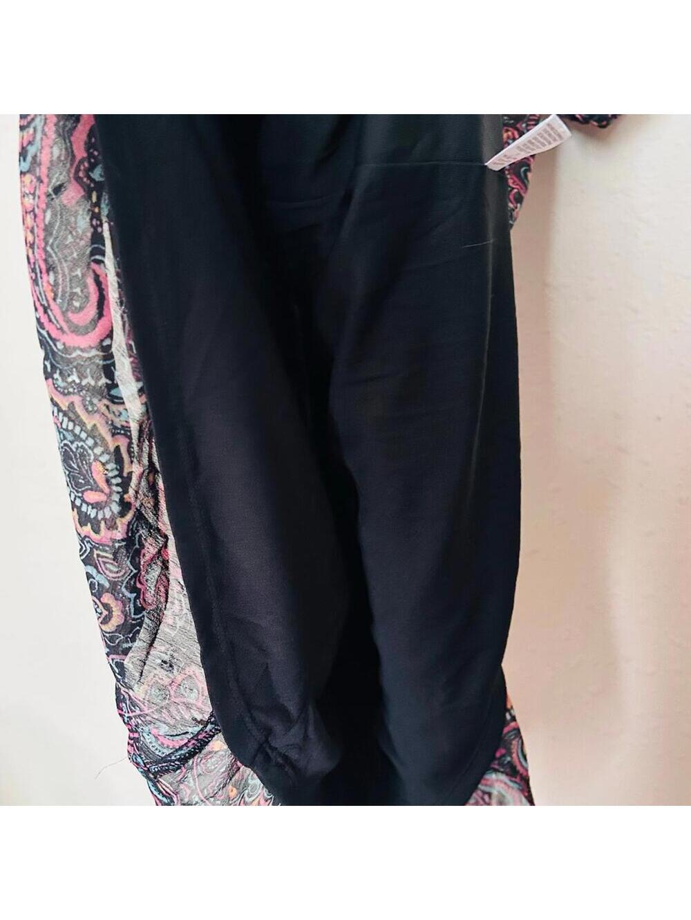 NWT Paisley Long Sleeve V‑Neck Boho Spring Dress L Black Pink Tea Midi Lined - Picture 5 of 7